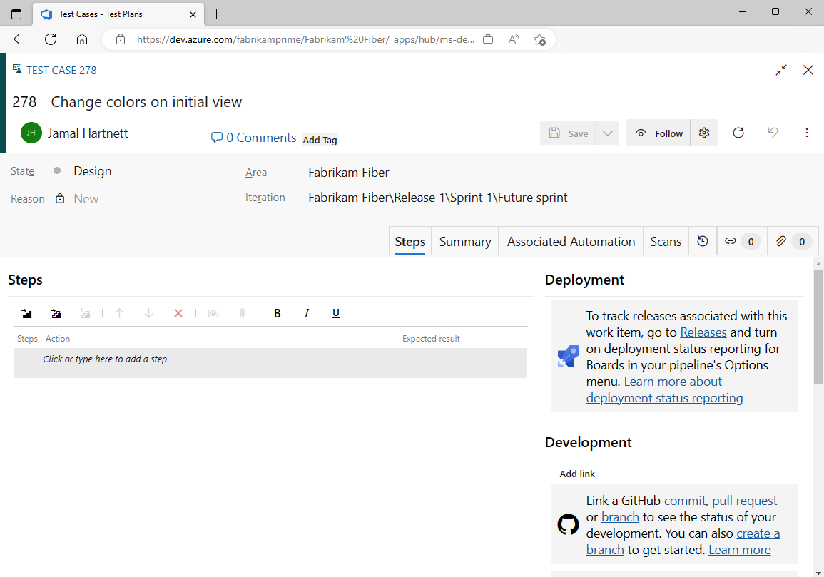 Screenshot showing opening a test case form from board.