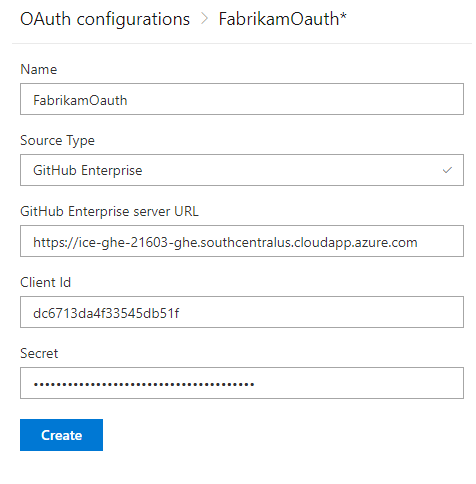 OAuth configuration dialog