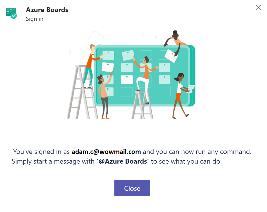 Connect and authenticate yourself to Azure Boards, step 2.
