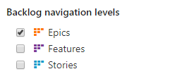 Team configuration, General, Backlog navigation levels, Epics only