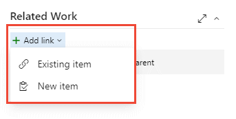 Screenshot of Related work control, link menu options.