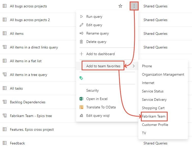 Screenshot of Save query as a team favorite.