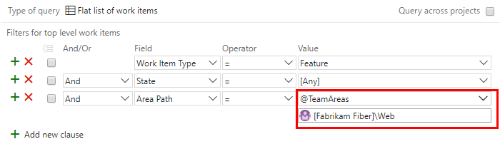 Query on area paths assigned to a team