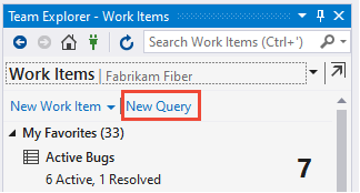 Screenshot of Work Items, choose New Query.
