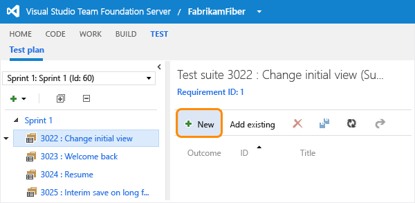 Screenshot of Web portal, Select the test suite and add a test case.