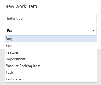 Screenshot showing adding work item from a New work item widget.