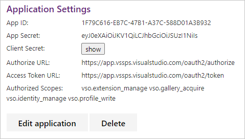 Screenshot showing Applications settings for your app.