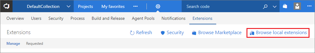 On the Extensions page, Browse local extensions