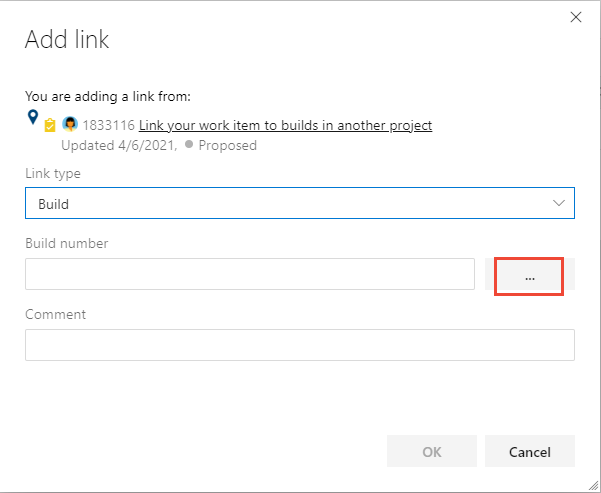Screenshot of Add link dialog with Build link type selected.