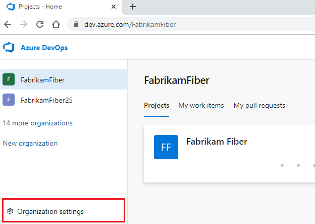 Screenshot showing Open Organization settings.