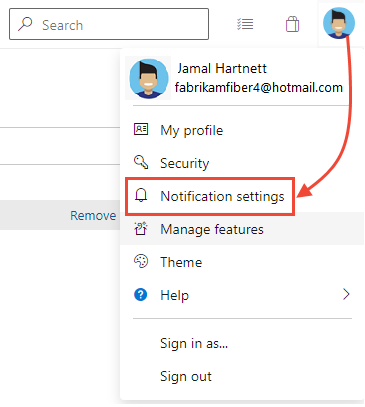 Select your profile menu, and Notification settings