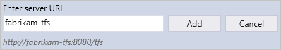 Screenshot of Enter server URL window.