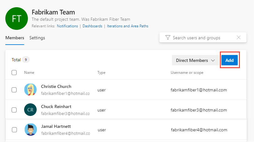 Screenshot of Team Profile, choose Add, preview page.