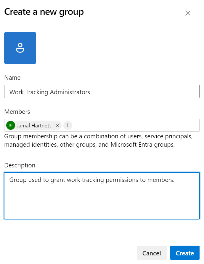 Screenshot of the security group dialog, Add a security group at the organization-level.