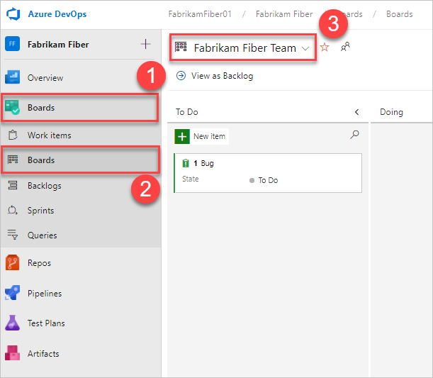 Screenshot of steps to open the kanban board.