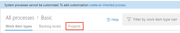 Screenshot of highlighted Projects tab.