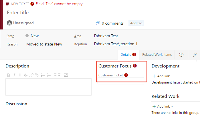 Ticket form, Customer Ticket field added to Customer Focus group