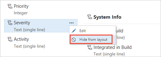 Bug layout, inherited field, open context menu, choose Hide from layout