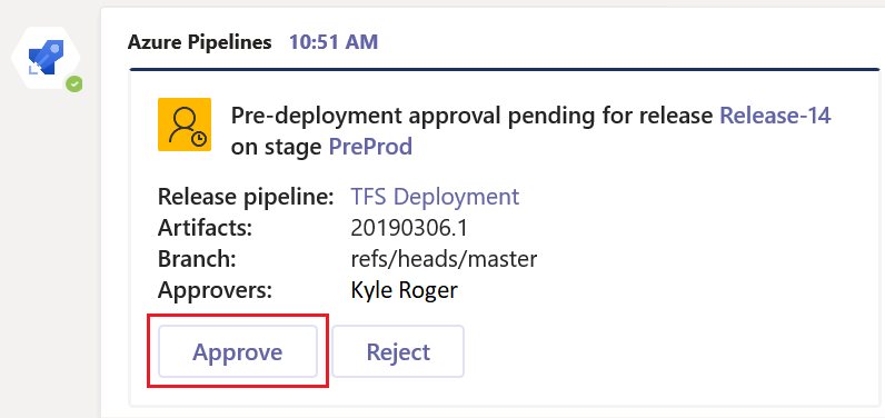 In Teams, notice ready for approval.