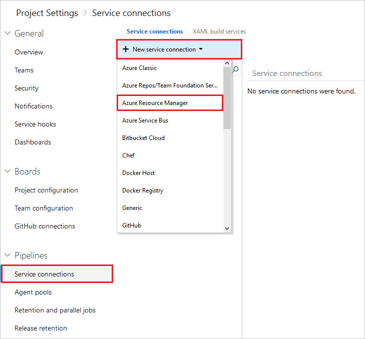 Select Azure Resource Manager service connection