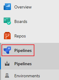 Screenshot showing Pipelines menu selection.