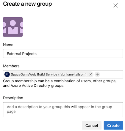 Screenshot of creating a new security group.