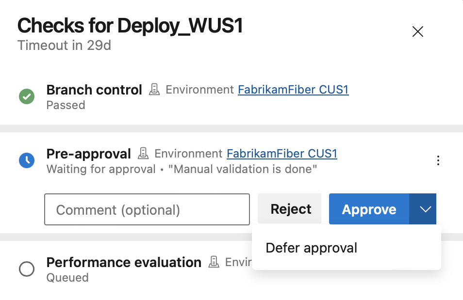 Screenshot of defer approval option when you respond to an approval request. 