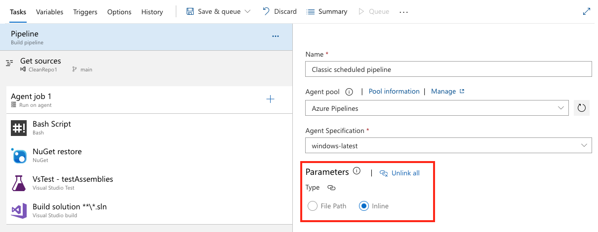 Screenshot of adding a parameter to a classic task. 