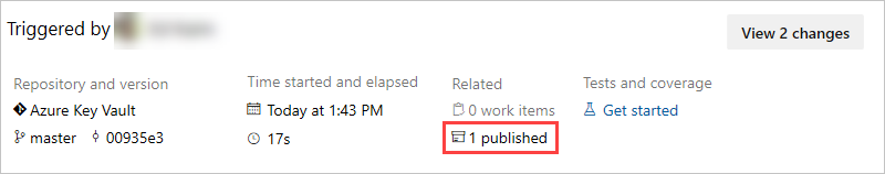 A screenshot showing the pipeline summary and the published artifact.