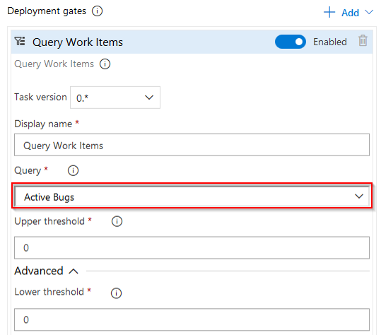 A screenshot showing how to configure the Query Work Items task.