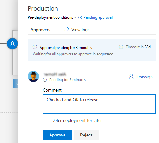 A screenshot showing how to respond to a pending approval request.