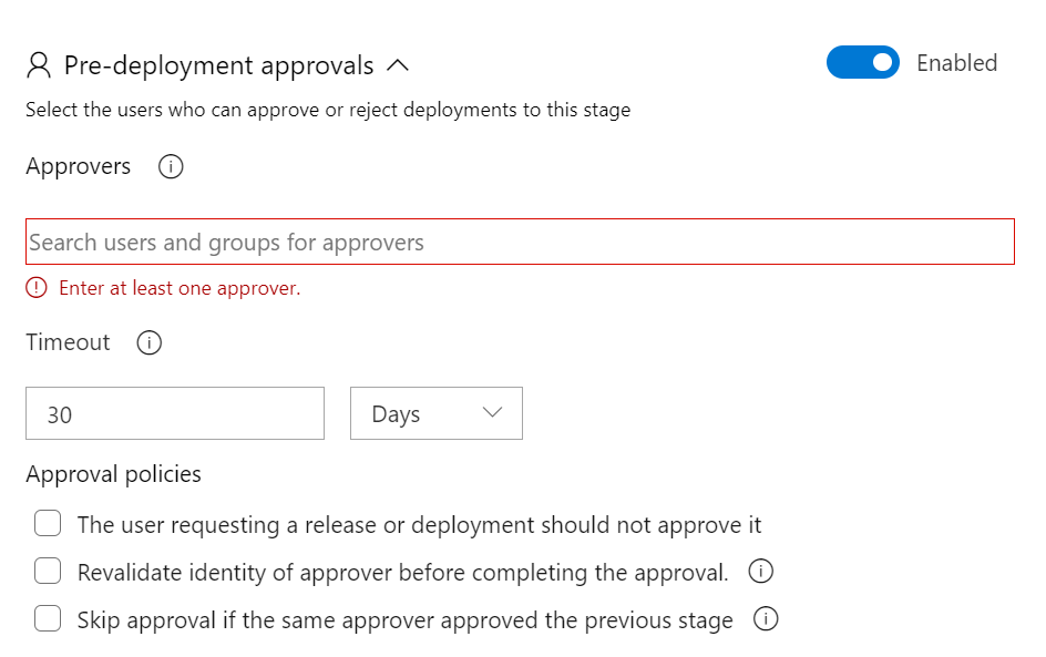 A screenshot showing pre-deployment approvals.