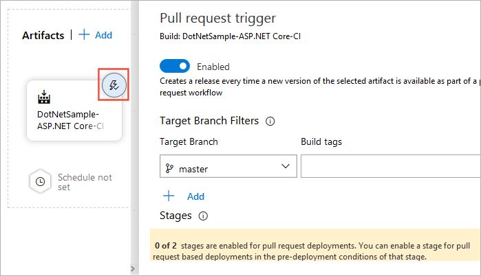 Configure a pull request trigger.