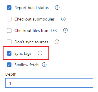 Screenshot of Sync tags setting.