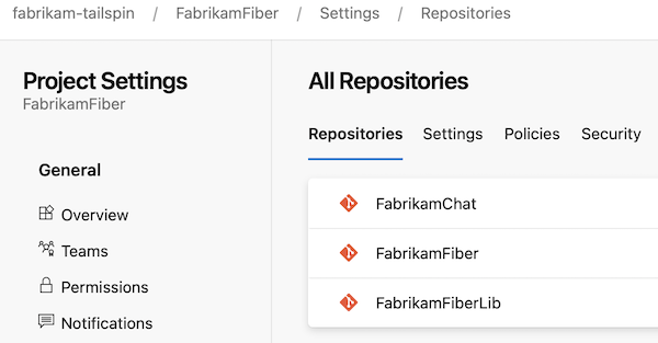 Screenshot of the FabrikamFiber repository structure.