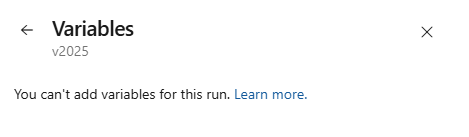 Screenshot of not being able to add variables at run time with setting on.