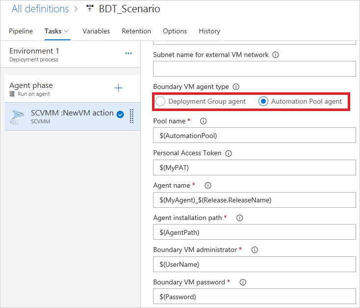 Configuring the boundary VM agent to communicate with TFS or Azure Pipelines