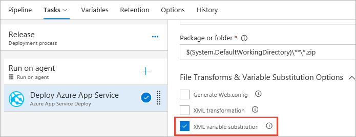 Release pipeline for XML variable substitution