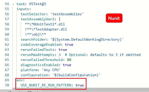 Screenshot of VSTest@3 environment variable for parameterized tests.
