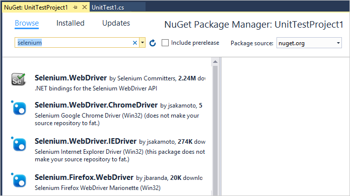 Adding the browser driver packages to your solution