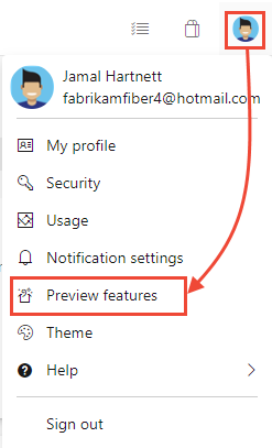 Screenshot of Open Preview Features, New Account Manager not enabled.
