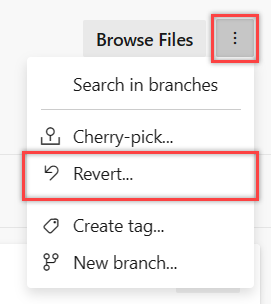 Screenshot of Choose revert menu option of an earlier commit.