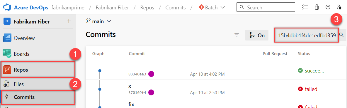 Screenshot of Paste the commit ID for an earlier commit.