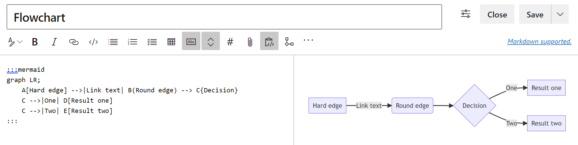 Screenshot showing the Mermaid Live Editor with code and preview for flowchart.