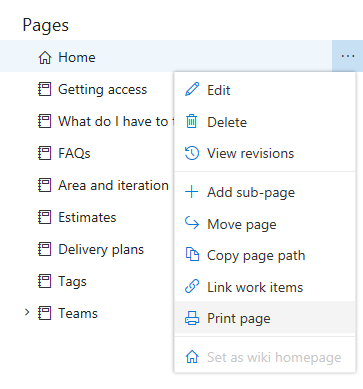 Wiki menu print page option
