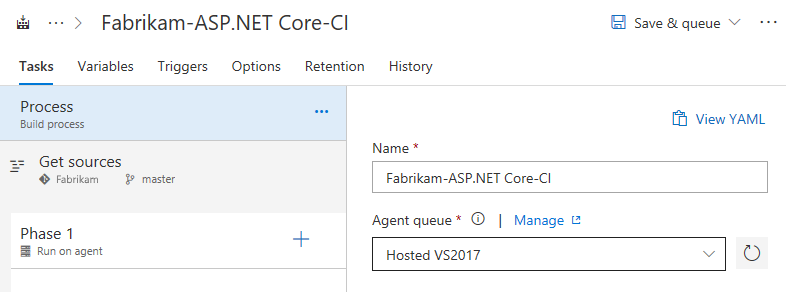 Default hosted agent option in Build