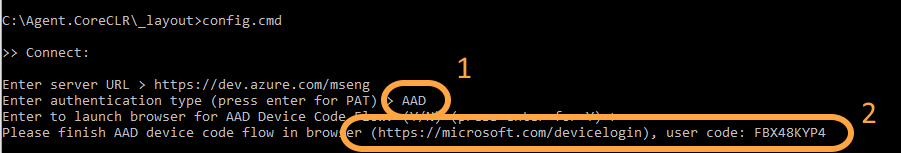 Azure Active Directory device code authentication flow for pipelines agent.