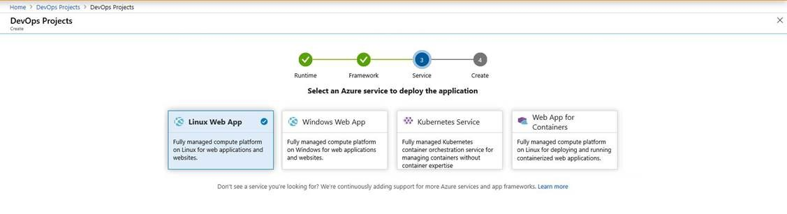 Linux Web App support for Java workflows in Azure DevOps Projects.