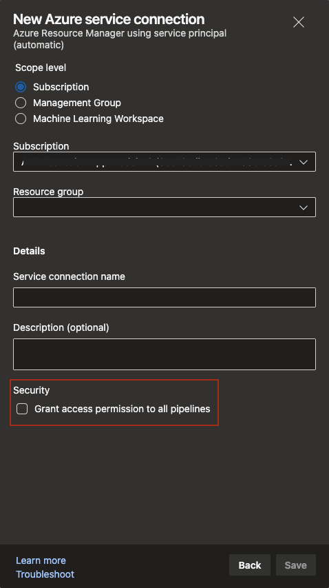 New Azure service connection