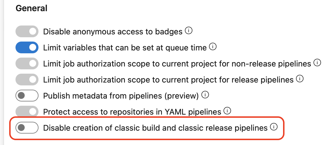 Disable Creation Of Classic Build and Classic Pipeline for Changes to Approvals